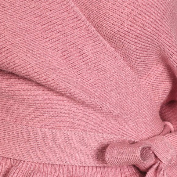 Lulus Rose Pink Knit Faux-Wrap Long Sleeve Sweater Size Medium - Picture 4 of 6